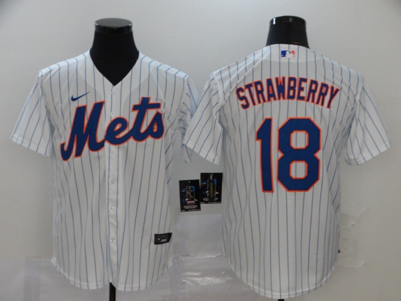 Men's New York Mets Darryl Strawberry #18 White Baseball Jersey